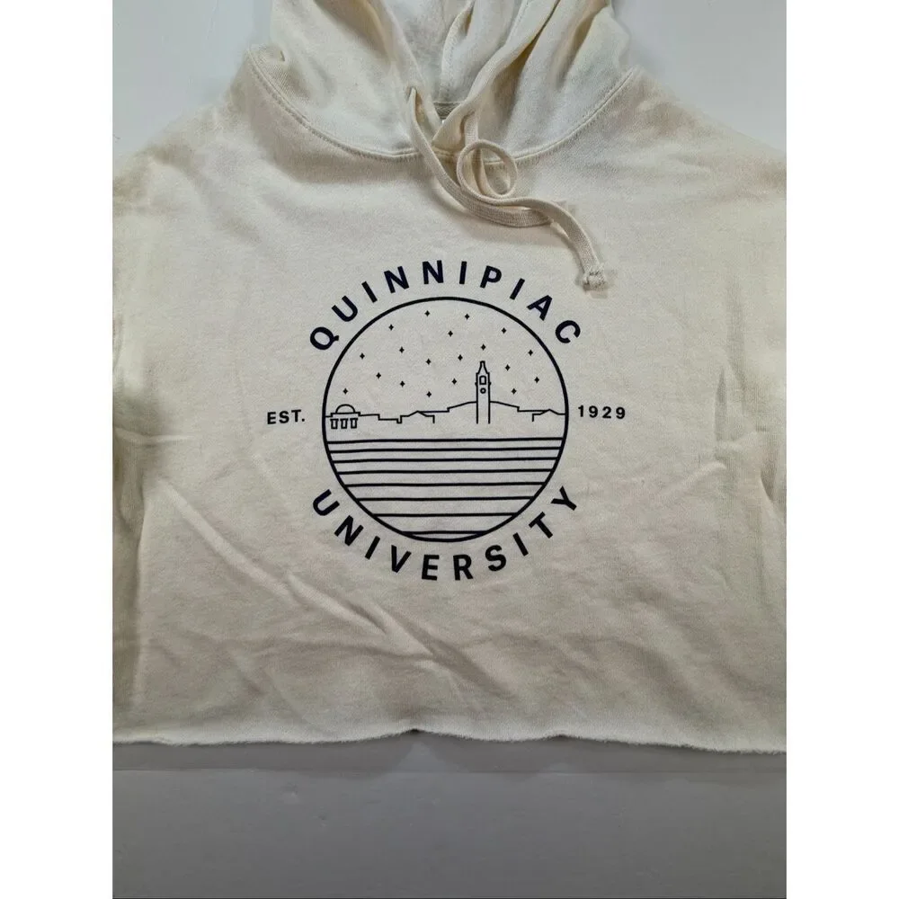 Quinnipiac University Cropped Hoodie Cream Fleece Sweatshirt Size Small NWT CT - Picture 3 of 11